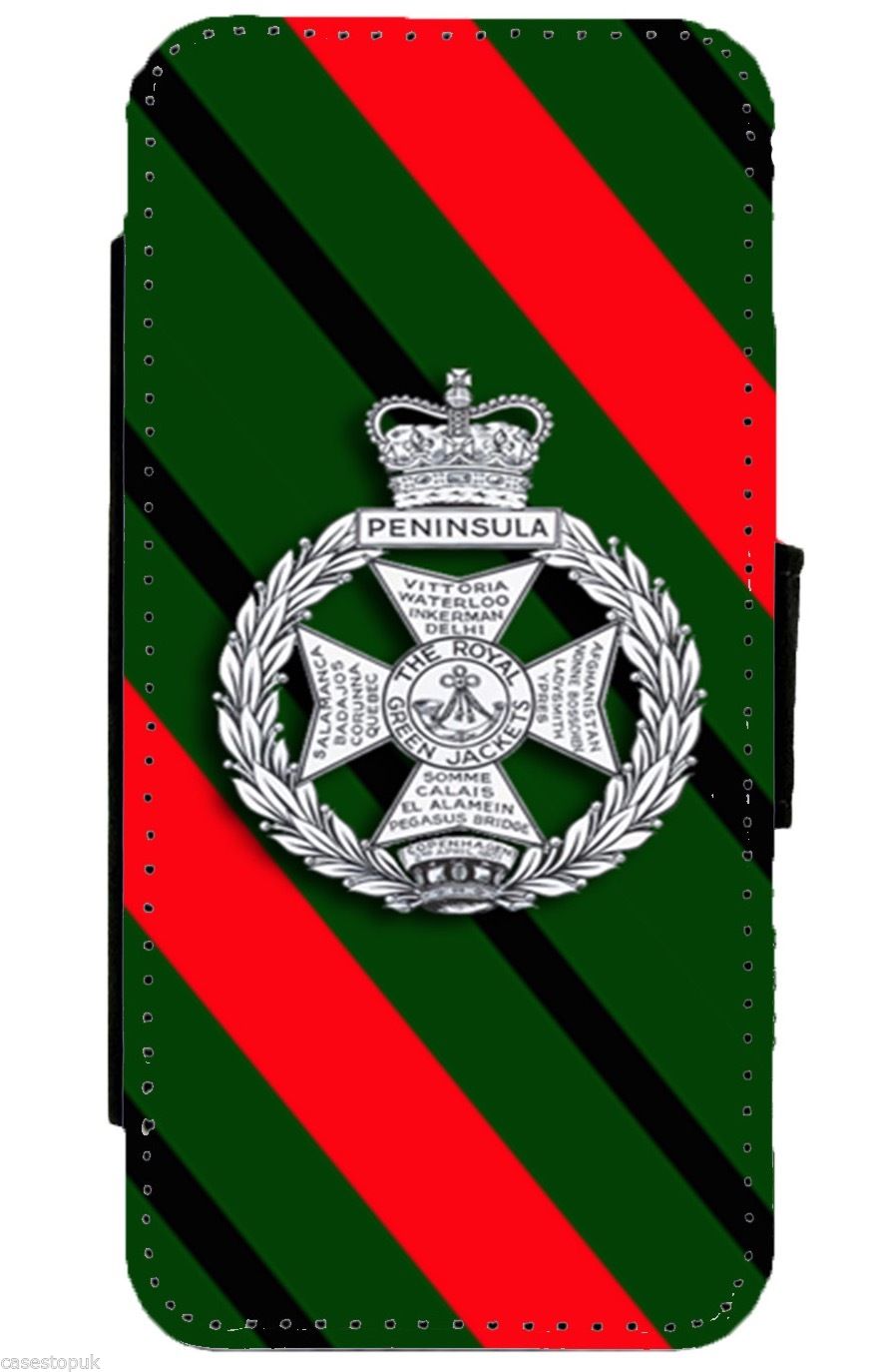 ROYAL GREEN JACKETS regimental RGJ Leather Flip Phone Case Wallet swift