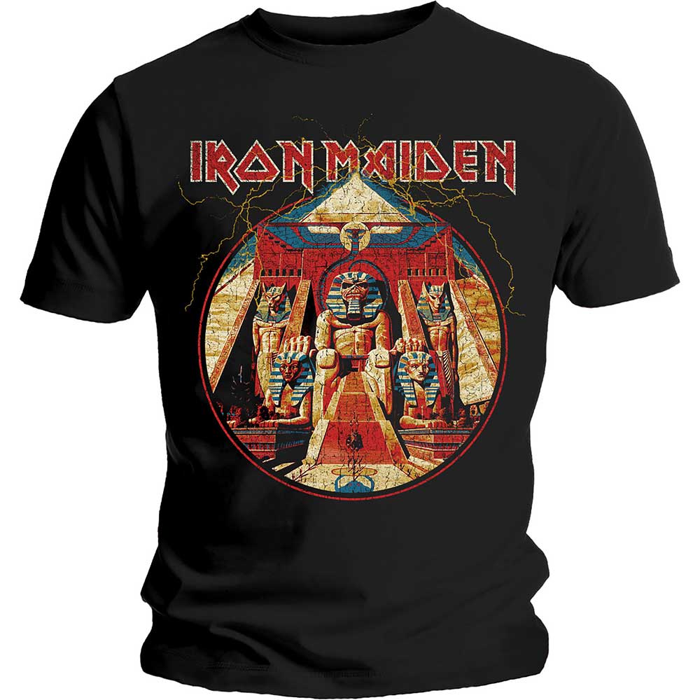 Iron Maiden T Shirt Powerslave Head back print Band Logo new Official Mens Black