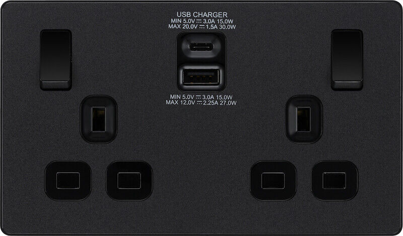 BG Evolve Matt Black Screwless Switches & Sockets Black Inserts Full Range - Picture 10 of 33