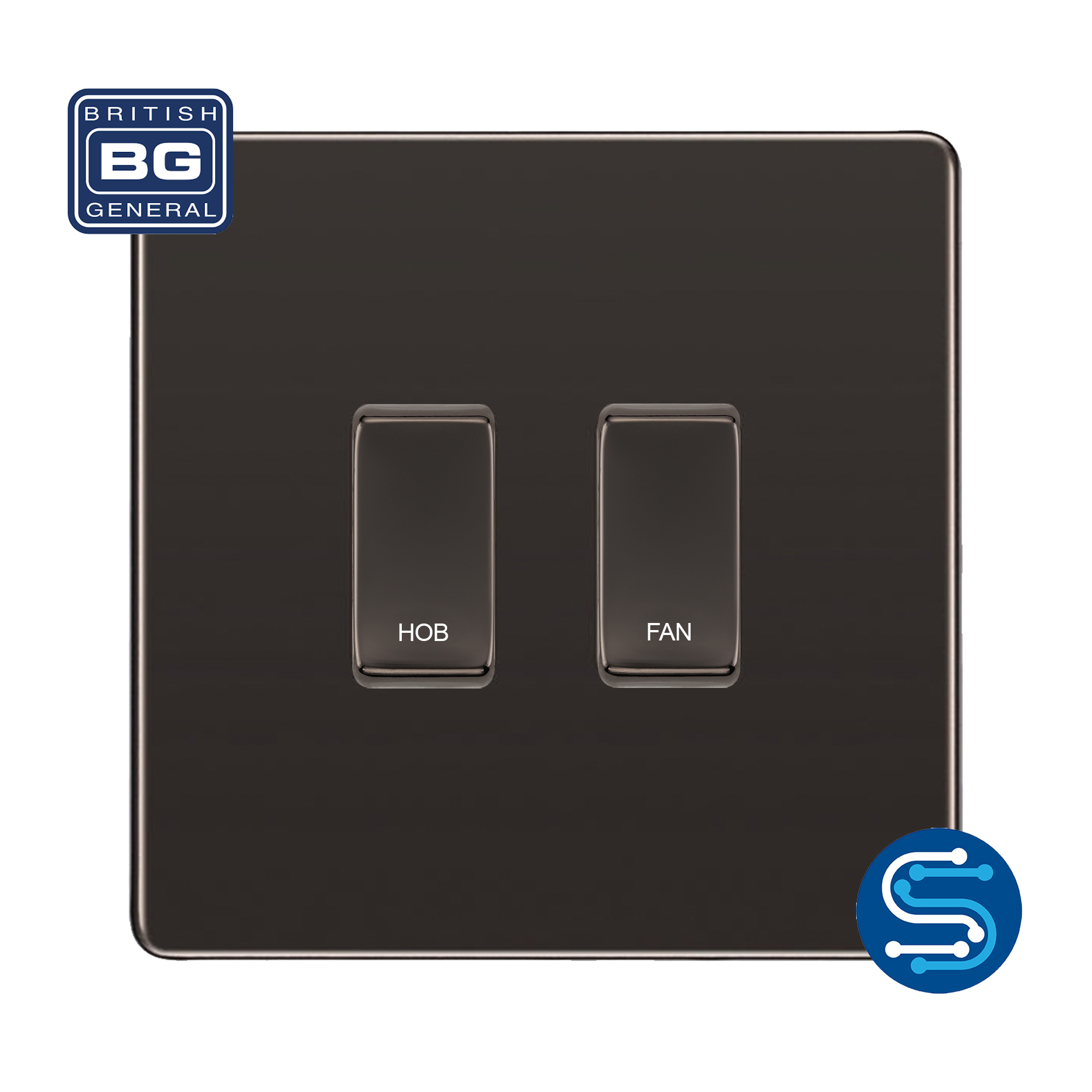 BG Nexus Black Nickel Screwless Flatplate Switches & Sockets Black Inserts