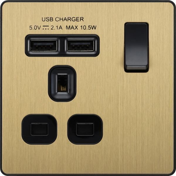 BG Evolve Satin Messing schraubenlose Schalter & Steckdosen schwarze Einsätze Vollsortiment - Bild 14 von 50