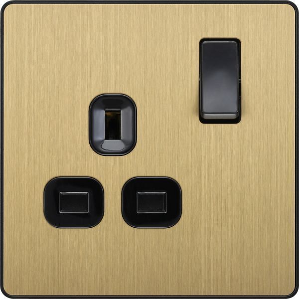 BG Evolve Satin Messing schraubenlose Schalter & Steckdosen schwarze Einsätze Vollsortiment - Bild 13 von 50