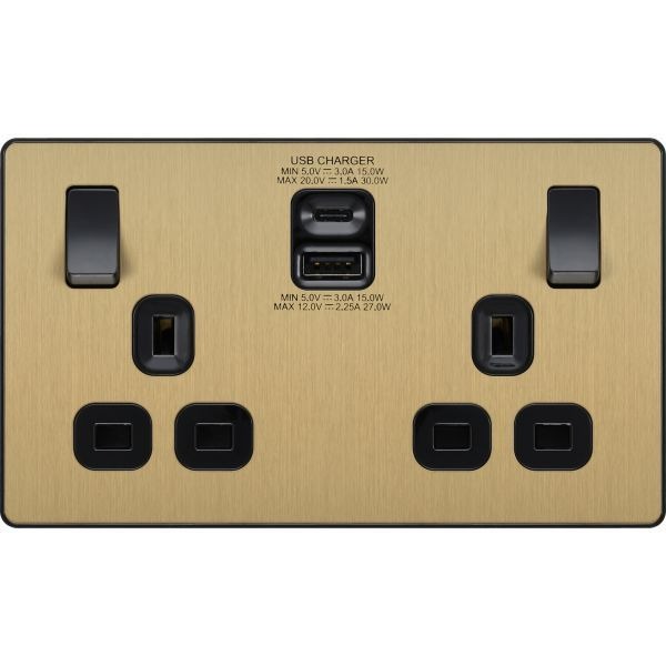 BG Evolve Satin Messing schraubenlose Schalter & Steckdosen schwarze Einsätze Vollsortiment - Bild 18 von 50