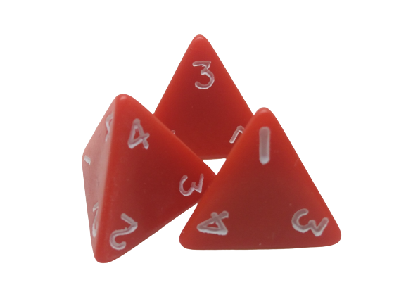 Poly Dice D4's. Top Read Various Colours packs of 3. FOUR Sided, Numbered - Picture 7 of 8
