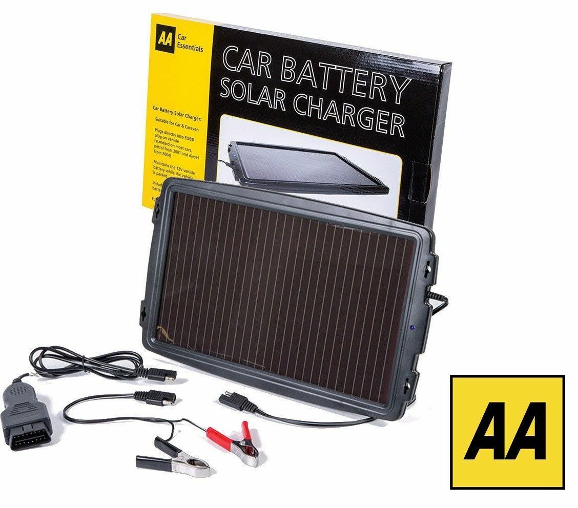 AA Essentials 12V SolarPowered Keep your Battery Topped up Charger OBD